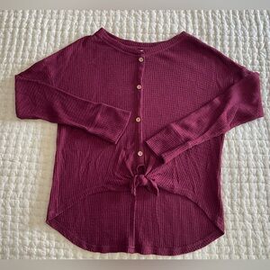 Old Navy girls waffle knit top, faux button down, tie front, size Large (10-12)